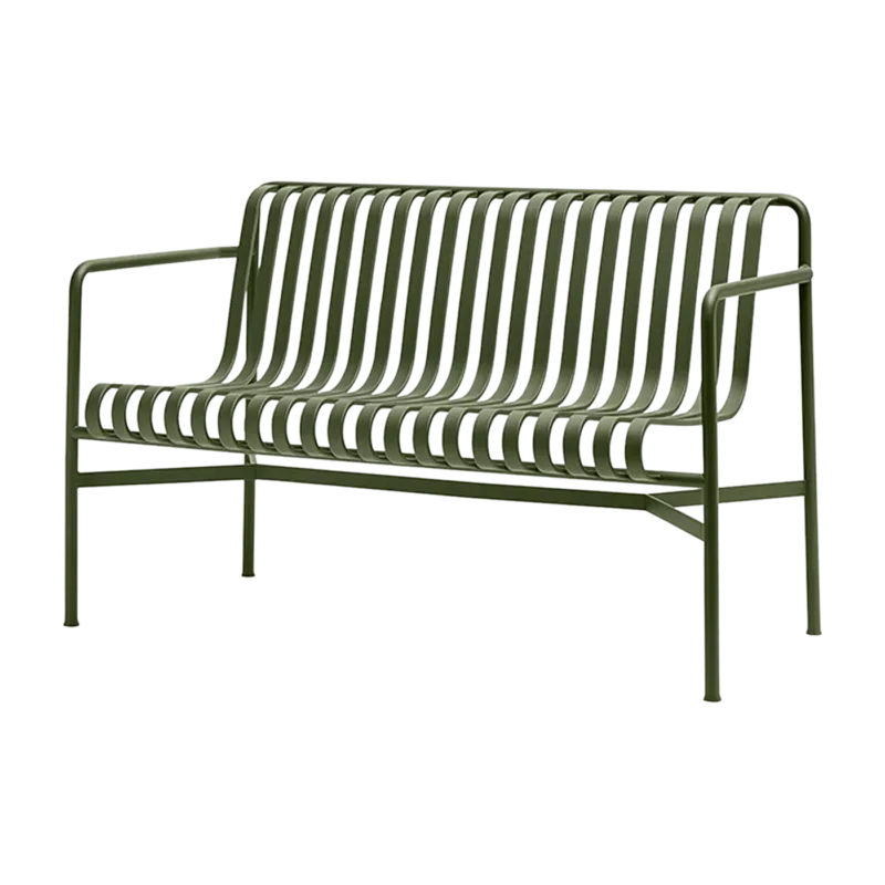 Banc de jardin avec accoudoirs en métal olive Palissade - HAY - The Cool Republic
