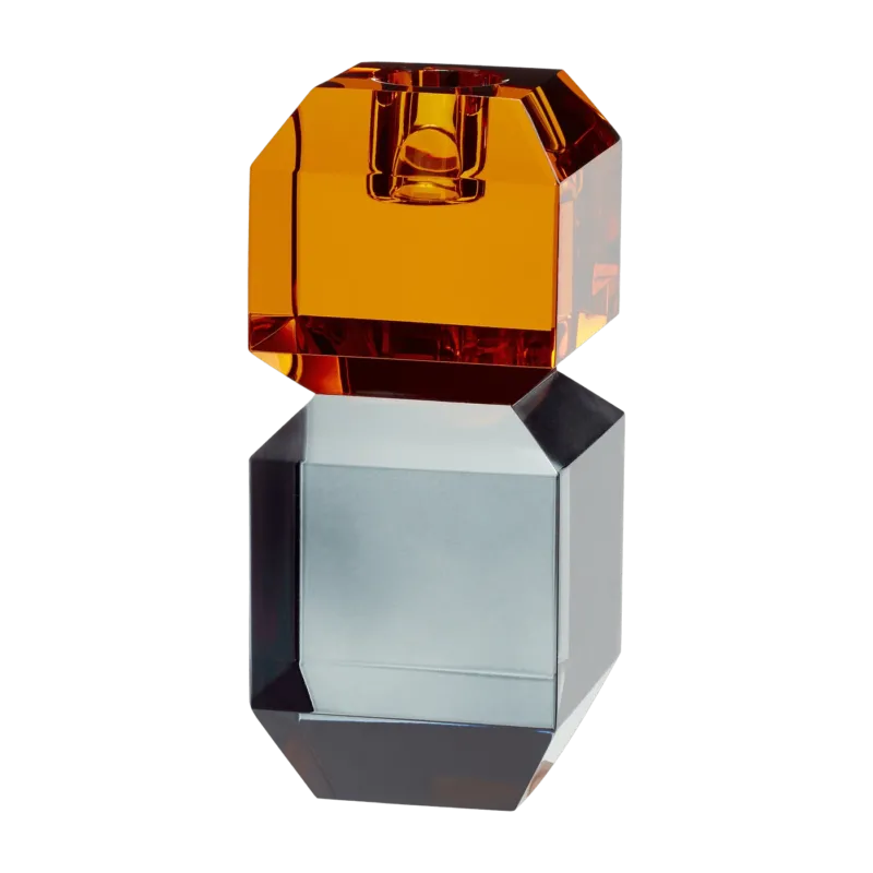 Bougeoir diamant en verre ambre et gris fumé - Hübsch - The Cool Republic
