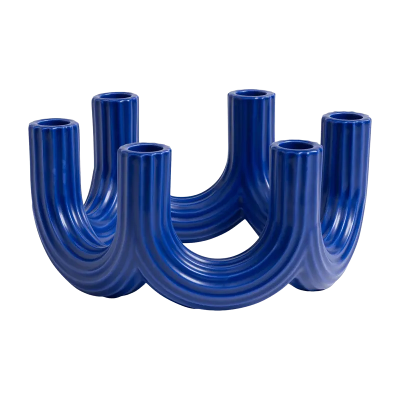 Bougeoir en dolomite bleu 23,5 cm Churros - &Klevering - The Cool Republic