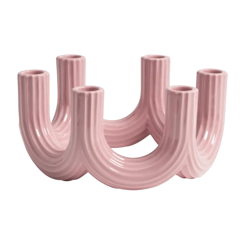 Bougeoir en dolomite rose 23,5 cm Churros - &Klevering - The Cool Republic