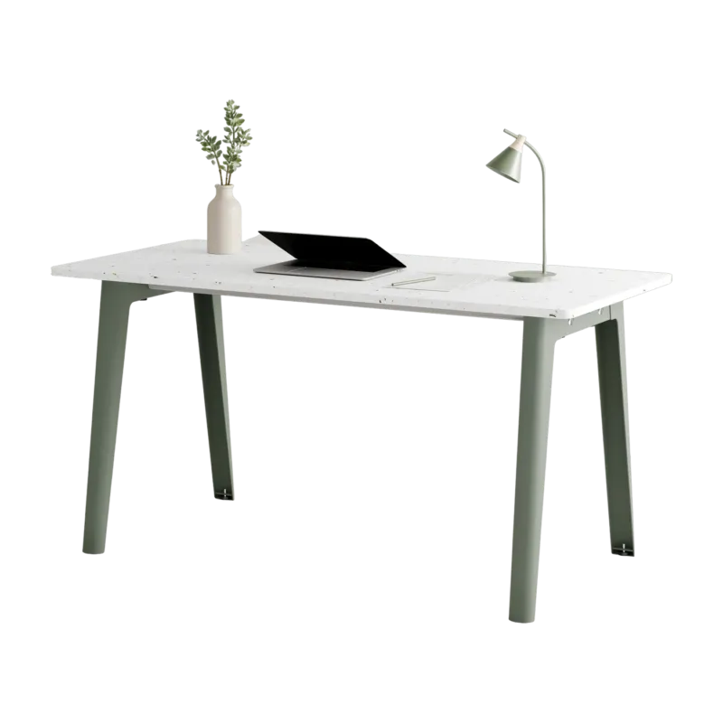 Bureau en plastique recyclé blanc 150 x 70 cm piètements gris eucalyptus New Modern -Tiptoe - The Cool Republic