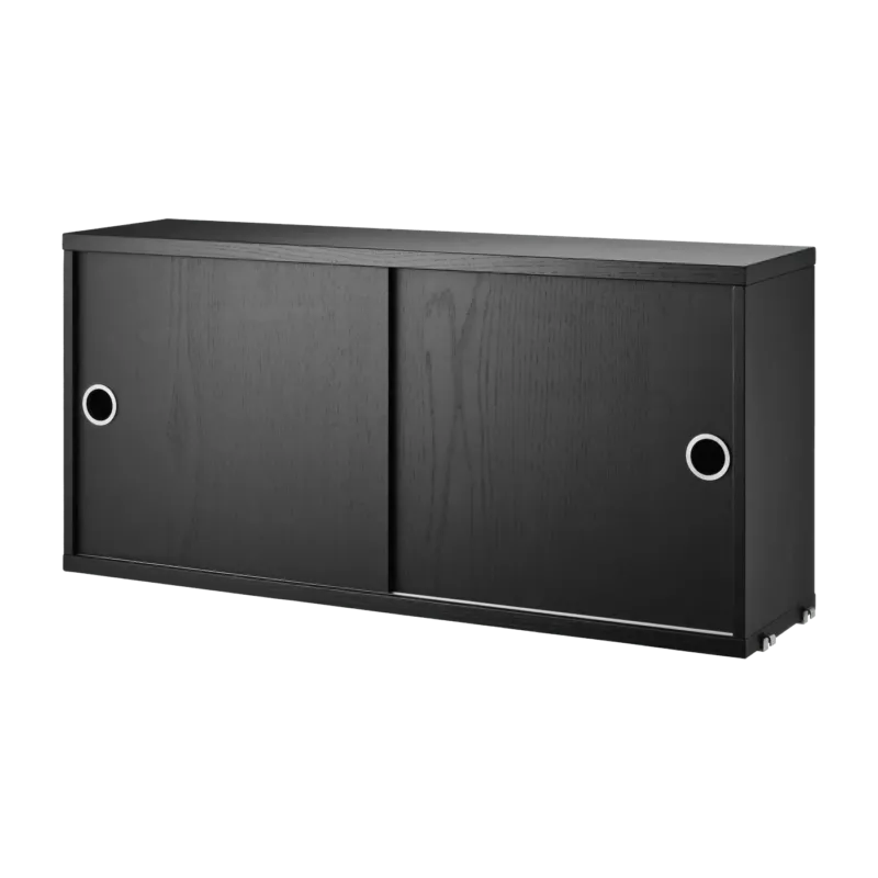 Caisson 2 portes coulissantes en frêne teinté noir 78 x 20 x 37 cm - String furniture - The Cool Republic