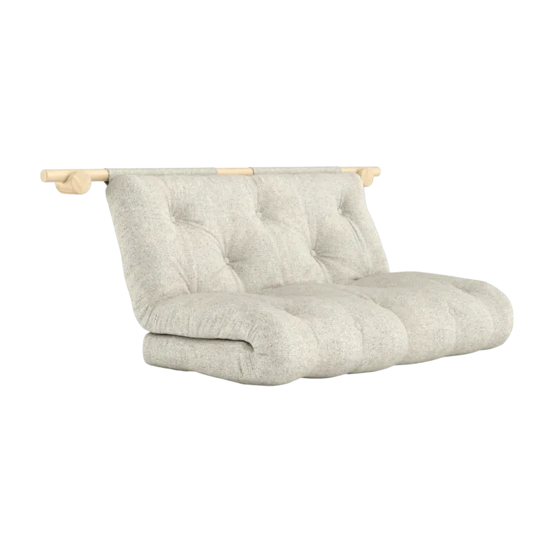 Canapé convertible en bois de pin 135x200cm avec matelas beige soft chalk Hooked raw - Karup Design - The Cool Republic