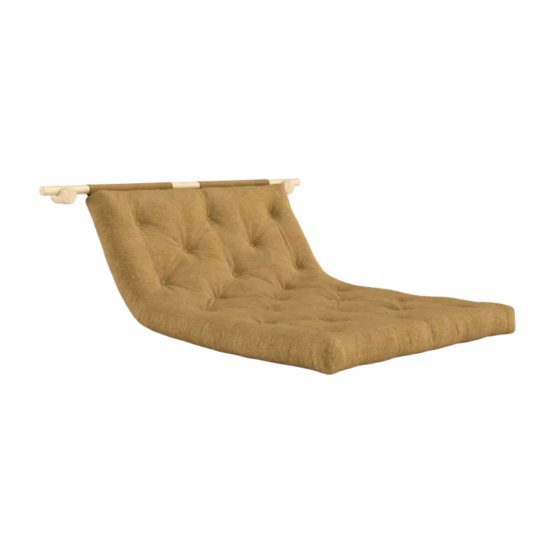 Canapé convertible en bois de pin 135x200cm avec matelas ocre golden ochre Hooked raw - Karup Design - The Cool Republic