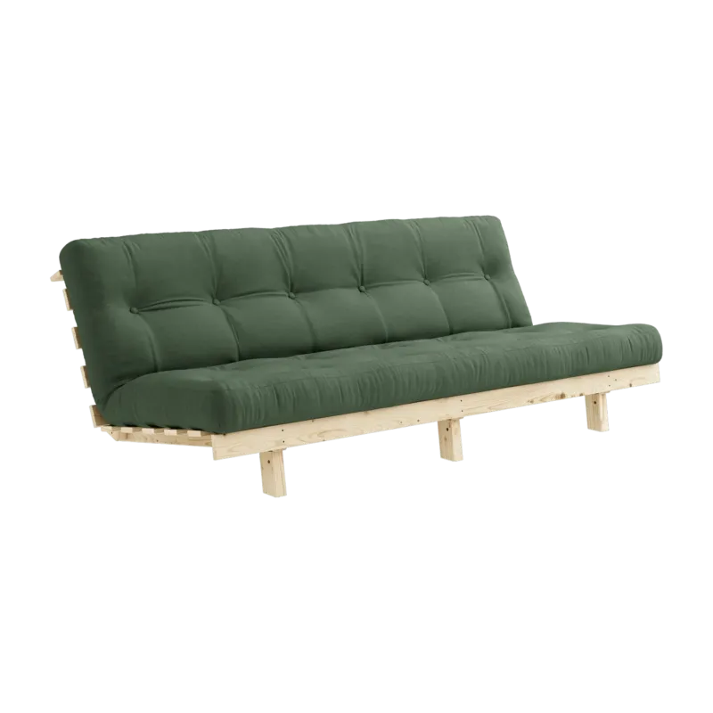 Canapé convertible en bois de pin et matelas vert olive 100x190cm Lean - Karup Design - The Cool Republic