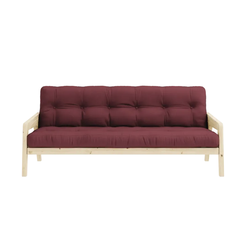 Canapé-lit en pin massif avec accoudoirs et matelas en coton bordeaux 130x190cm Grab - Karup Design - The Cool Republic
