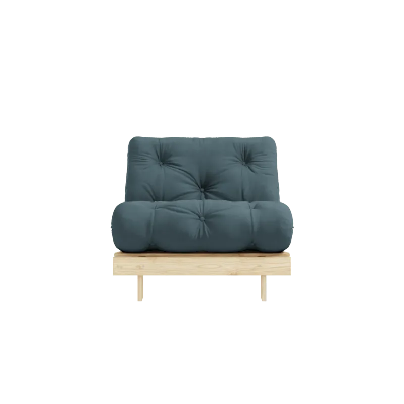 Canapé-lit en pin massif avec matelas bleu pétrole 90x200cm Raw roots - Karup Design - The Cool Republic
