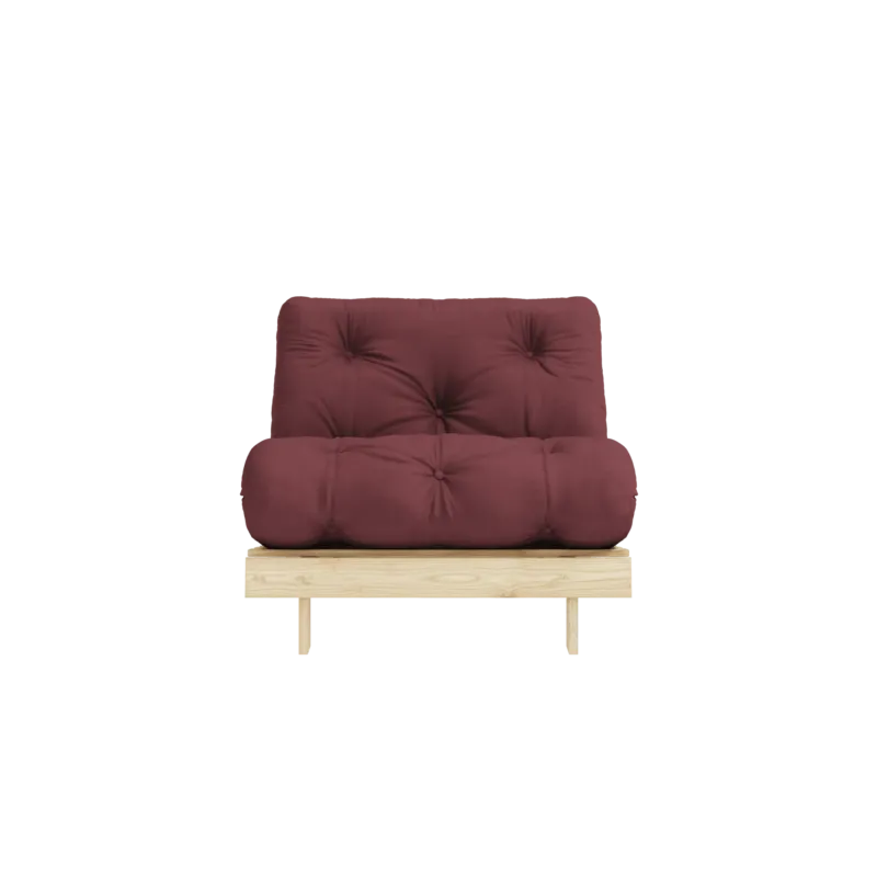 Canapé-lit en pin massif avec matelas bordeaux 90x200cm Raw roots - Karup Design - The Cool Republic