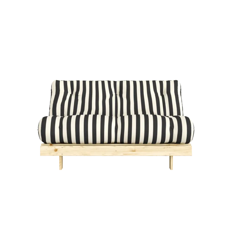 Canapé-lit en pin massif avec matelas rayé blanc et noir 140x200cm Raw roots - Karup Design - The Cool Republic