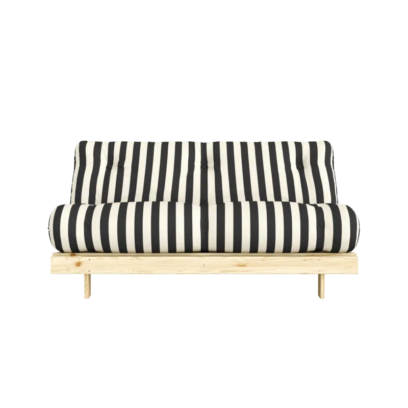 Canapé-lit en pin massif avec matelas rayé blanc et noir 160x200cm Raw roots - Karup Design - The Cool Republic