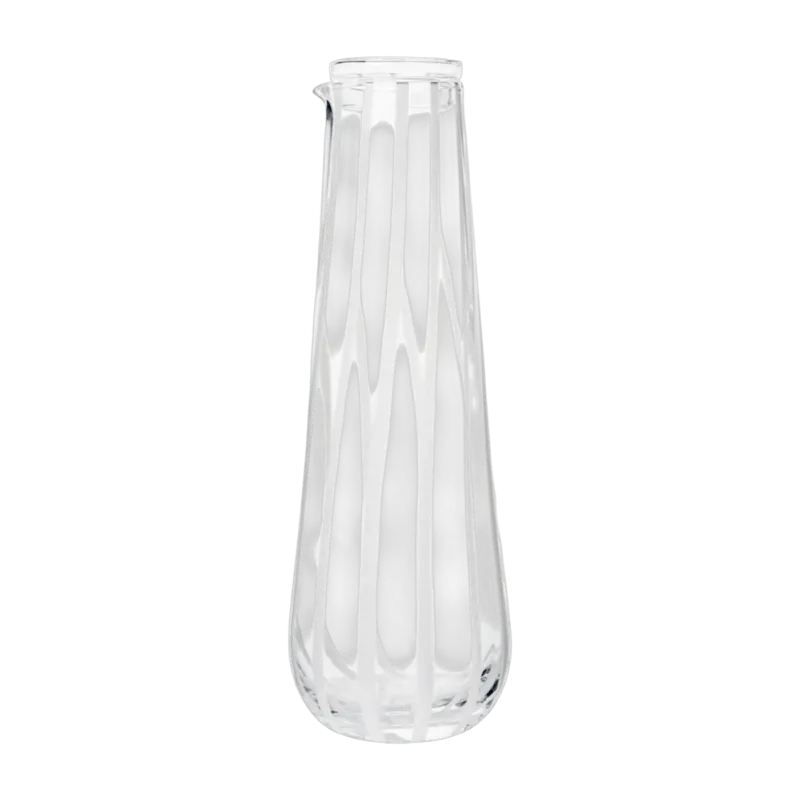 Carafe avec couvercle en verre souffle transparent et blanc Stripe - Broste Copenhagen - The Cool Republic