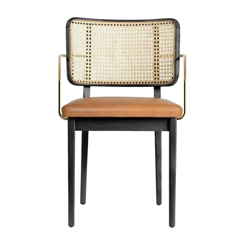 Chaise avec accoudoirs en chêne noir et cuir tabac Cannage - RED Edition - The Cool Republic