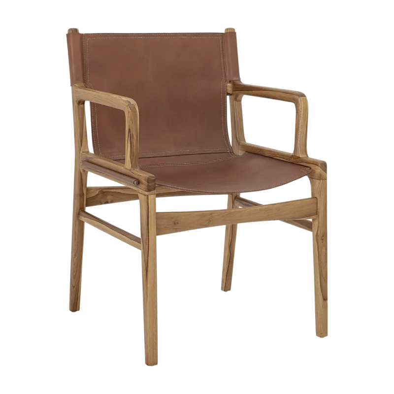 Chaise avec accoudoirs en cuir brun Ollie - Bloomingville - The Cool Republic