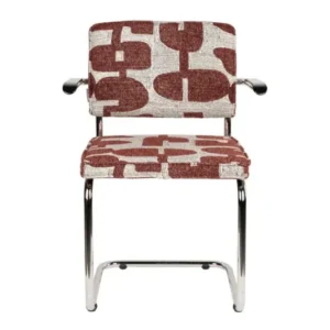 Chaise avec accoudoirs en tissu aux motifs rouge et acier chromé Ridge - Zuiver - The Cool Republic