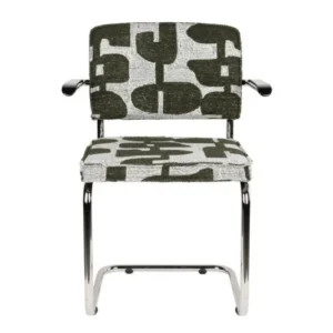 Chaise avec accoudoirs en tissu aux motifs vert et acier chromé Ridge - Zuiver - The Cool Republic
