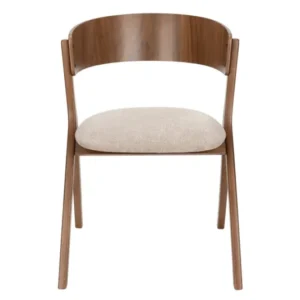 Chaise avec accoudoirs en tissu beige et bois d'hévéa Bresso - Dutchbone - The Cool Republic