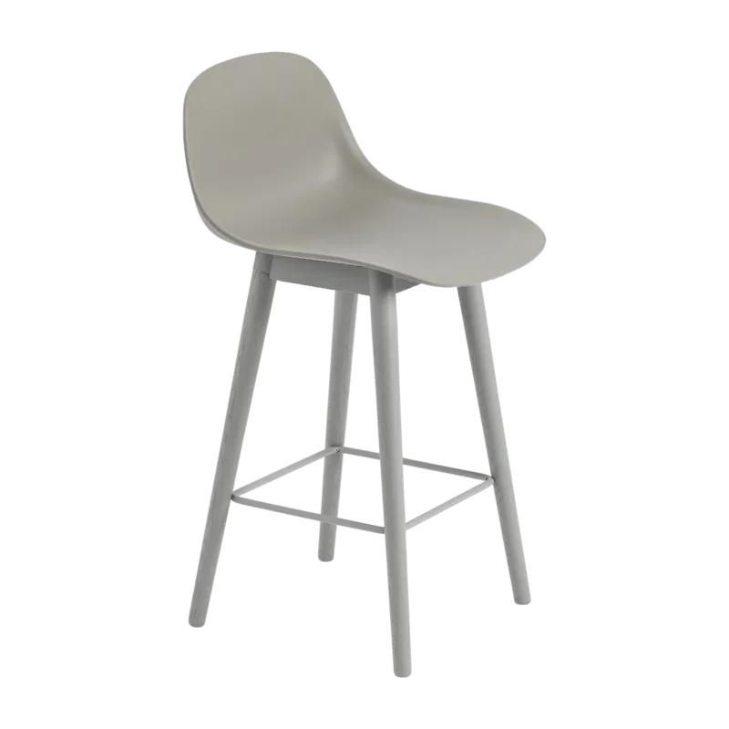 Chaise de bar 65 cm grise piétement en chêne Fiber - Muuto - The Cool Republic