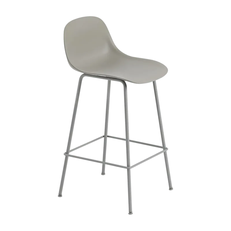 Chaise de bar 65 cm grise piétement tubes Fiber - Muuto - The Cool Republic