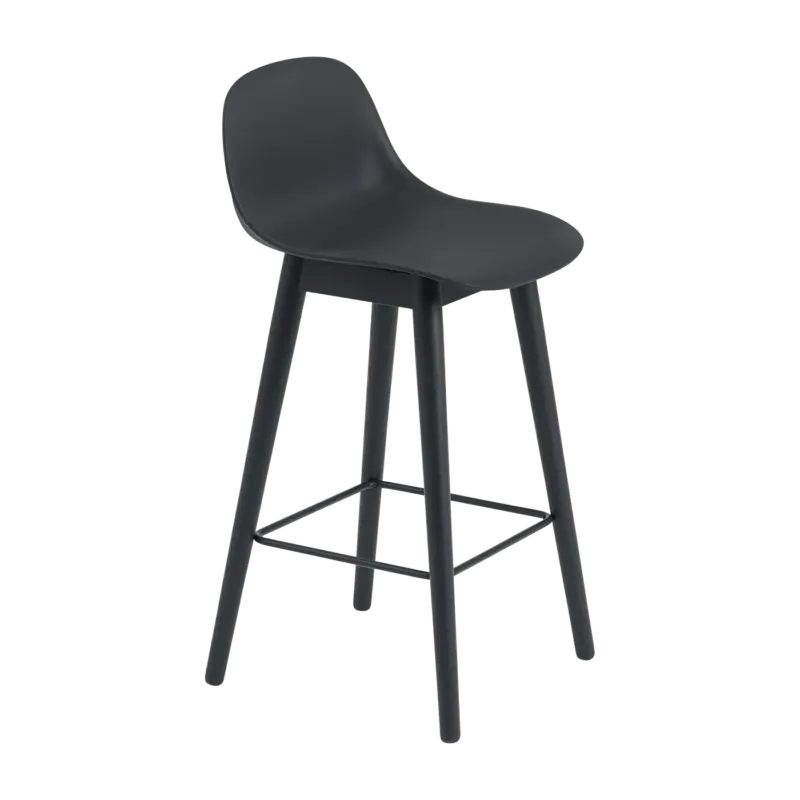 Chaise de bar 65 cm noire piétement en chêne Fiber - Muuto - The Cool Republic