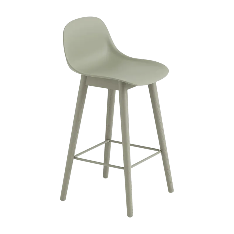 Chaise de bar 65 cm vert gris piétement en chêne Fiber - Muuto - The Cool Republic