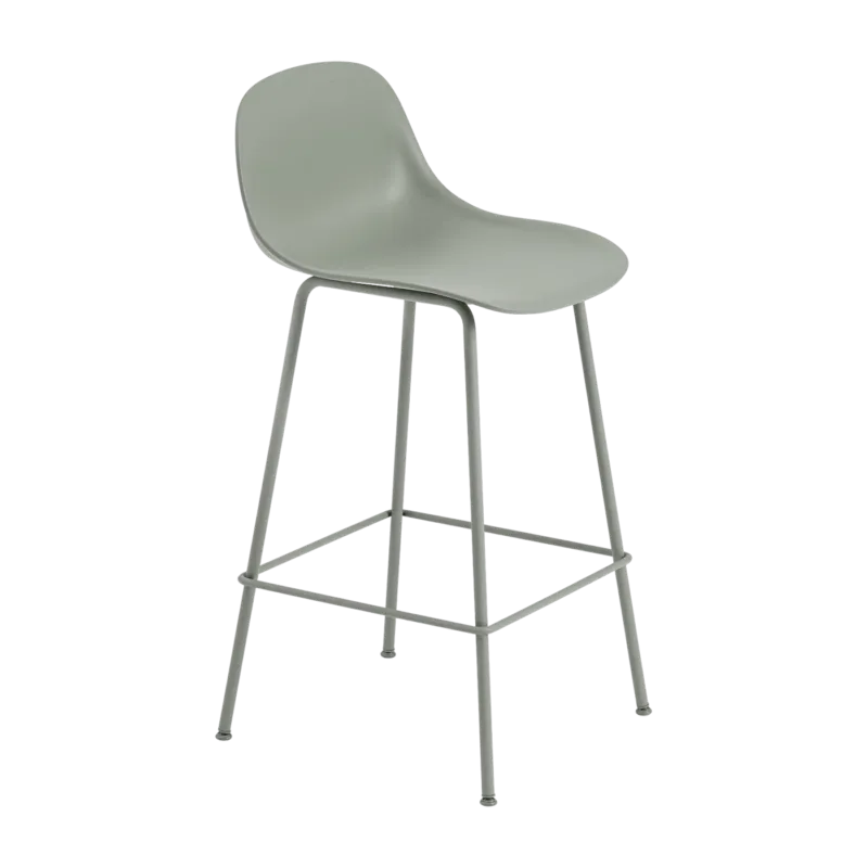 Chaise de bar 65 cm vert gris piétement tubes Fiber - Muuto - The Cool Republic