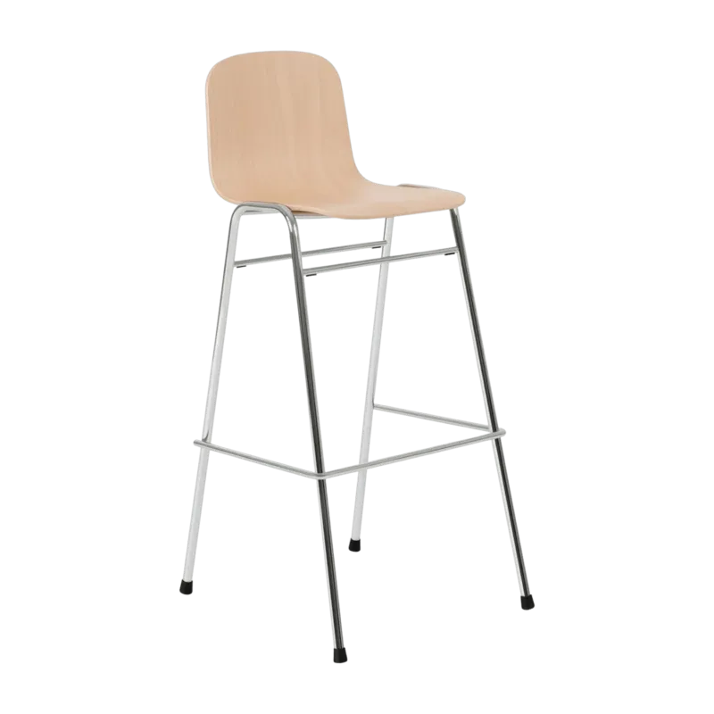 Chaise de bar 75 cm en bois naturel et cadre argenté Touchwood - Hem - The Cool Republic