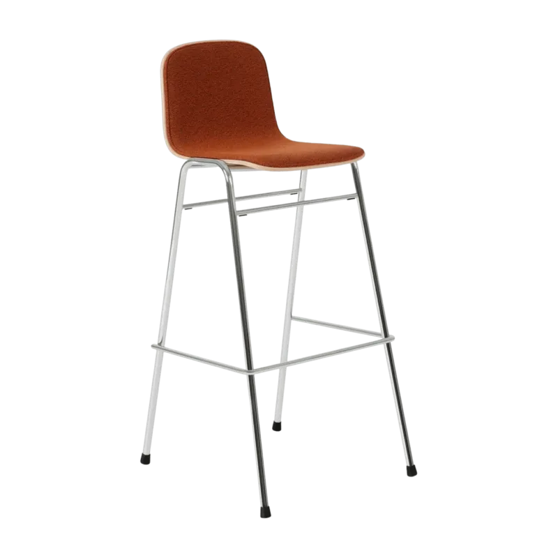 Chaise de bar 75 cm en tissu rouge et cadre argenté Touchwood - Hem - The Cool Republic