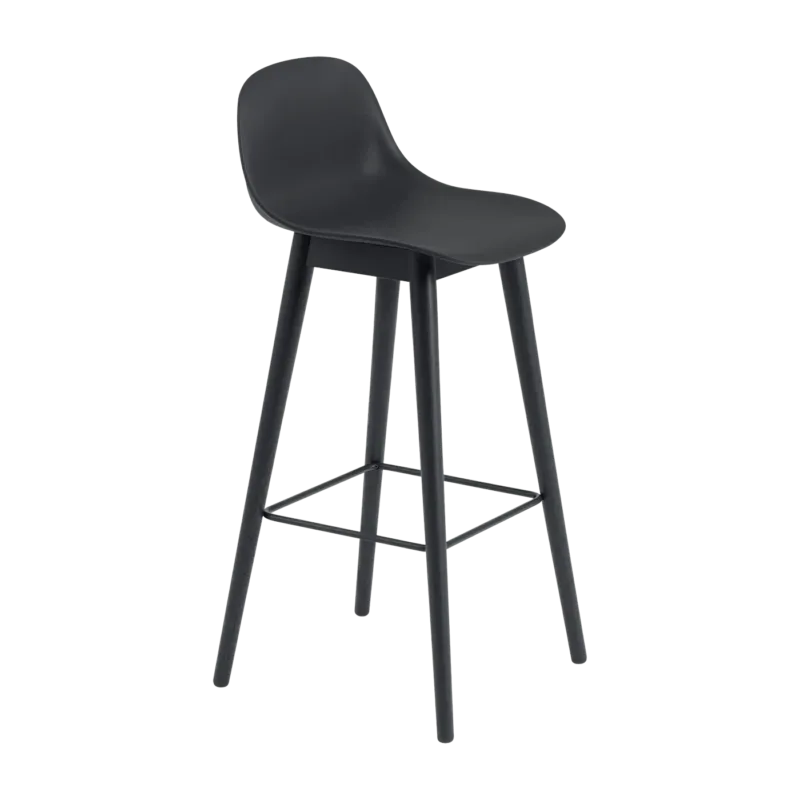 Chaise de bar 75 cm noire piétement en chêne Fiber - Muuto - The Cool Republic