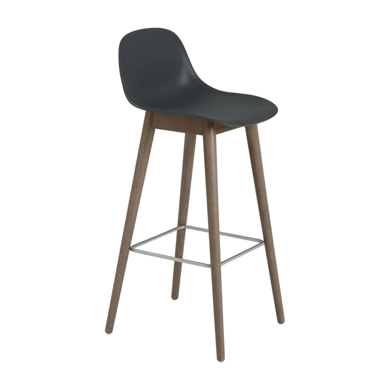 Chaise de bar 75 cm noire piétement en chêne marron Fiber - Muuto - The Cool Republic