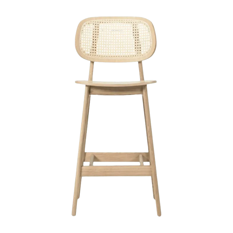 Chaise de bar en cannage et chêne naturel 100 cm Titus - Vincent Sheppard - The Cool Republic