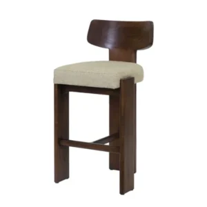 Chaise de bar en tissu beige et bois mindi foncé 50x56x101cm Sotho - Versmissen - The Cool Republic