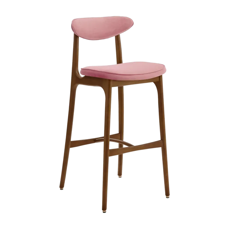 Chaise de bar en velours rose poudré et frêne 100 cm - 366 Concept - The Cool Republic