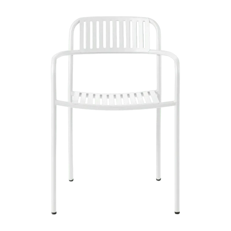 Chaise de jardin avec accoudoirs à lames en acier inoxydable blanc pur Patio - Tolix - The Cool Republic