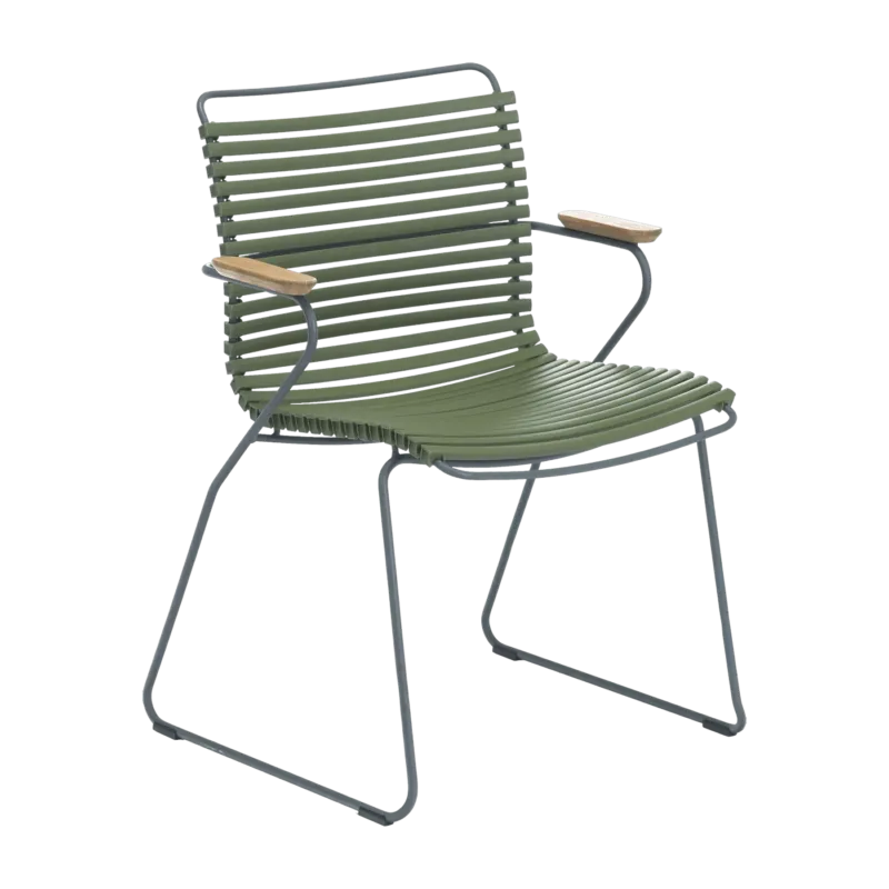 Chaise en métal et plastique vert olive avec accoudoirs CLICK - Houe - The Cool Republic