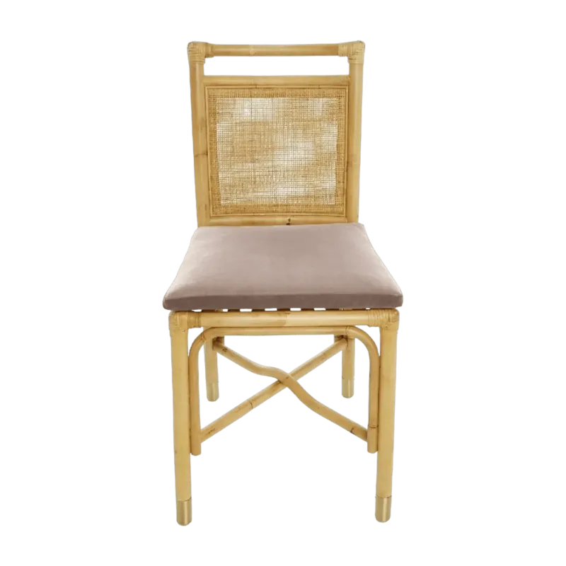 Chaise en rotin coussin velours beige rosé Riviera - KOK - The Cool Republic
