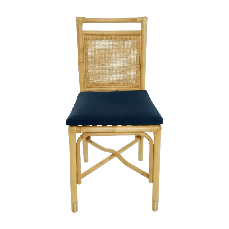 Chaise en rotin coussin velours bleu marine Riviera - KOK - The Cool Republic