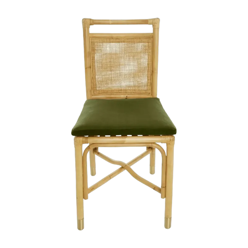 Chaise en rotin coussin velours vert Riviera - KOK - The Cool Republic
