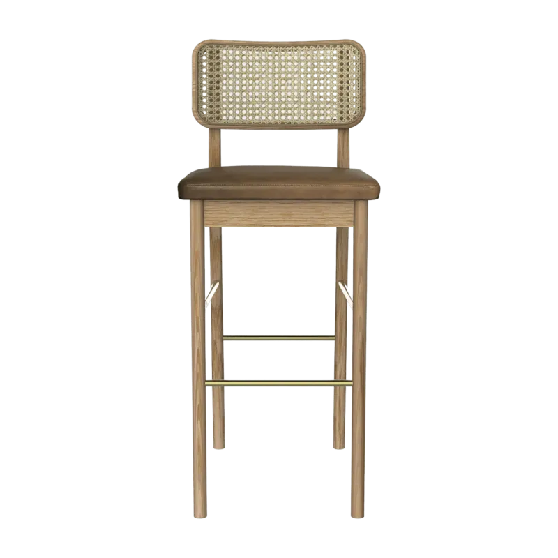 Chaise haute 65 cm en chêne naturel et cuir tabac Cannage - RED Edition - The Cool Republic