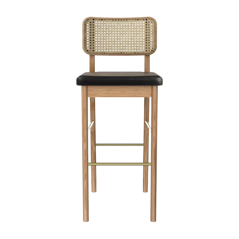Chaise haute cuir noir en chêne teinté naturel Cannage - RED Edition - The Cool Republic