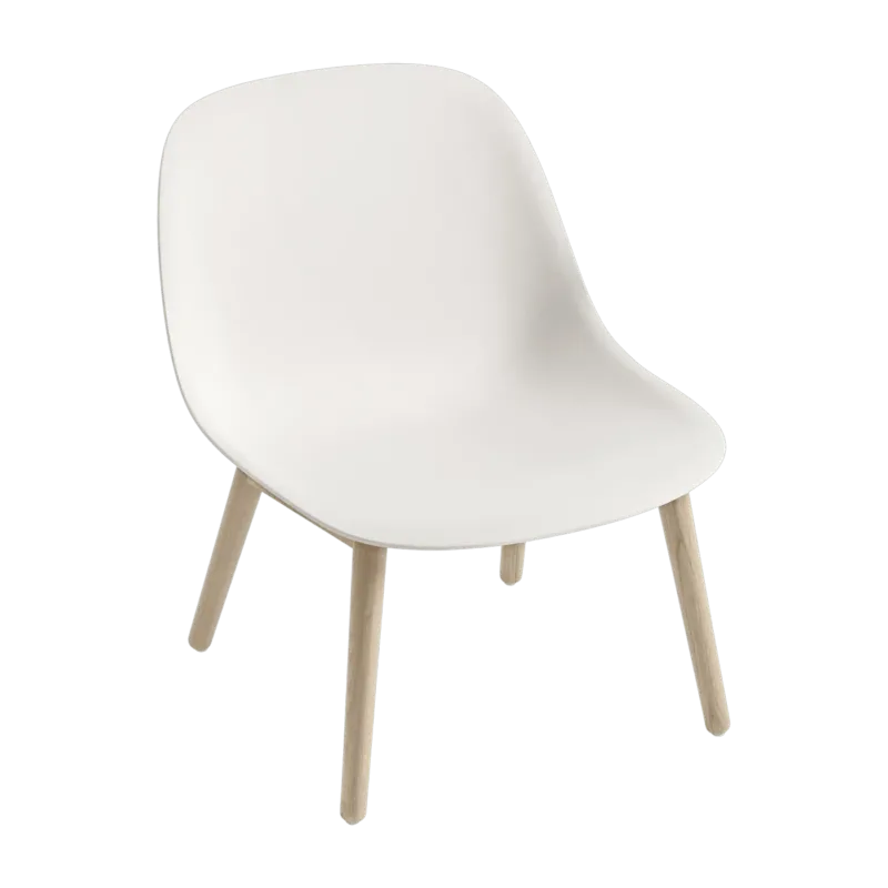 Chaise lounge blanche piétement en chêne Fiber - Muuto - The Cool Republic
