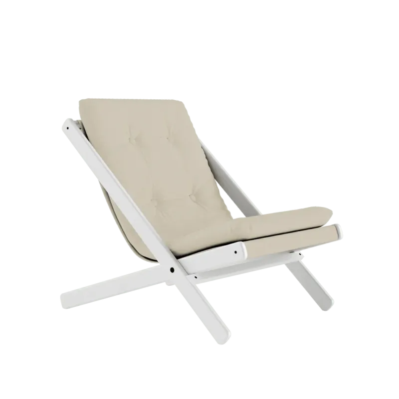 Chaise pliante en hêtre blanc et matelas en coton beige 65x88x75cm Boogie raw - Karup Design - The Cool Republic