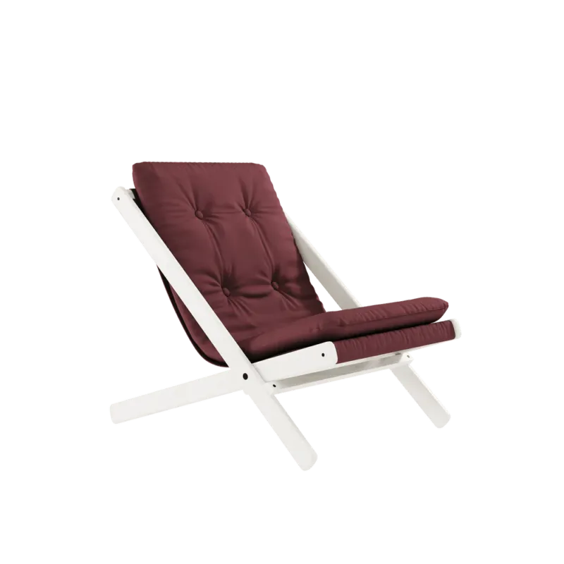 Chaise pliante en hêtre blanc et matelas en coton bordeaux 65x88x75cm Boogie raw - Karup Design - The Cool Republic