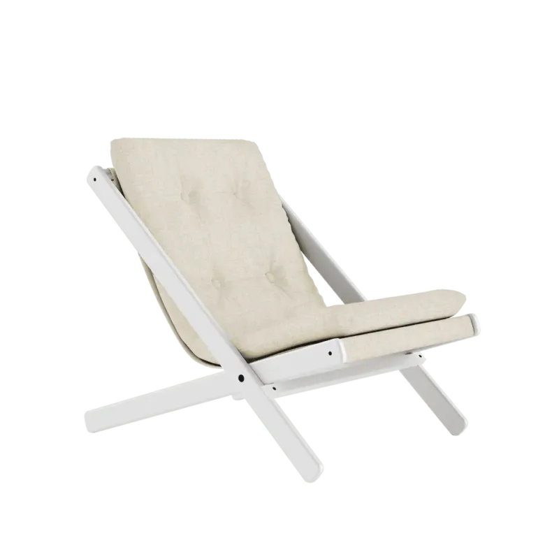 Chaise pliante en hêtre blanc et matelas en coton lin 65x88x75cm Boogie raw - Karup Design - The Cool Republic