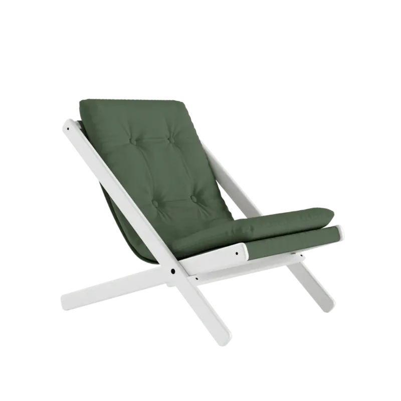 Chaise pliante en hêtre blanc et matelas en coton vert olive 65x88x75cm Boogie raw - Karup Design - The Cool Republic