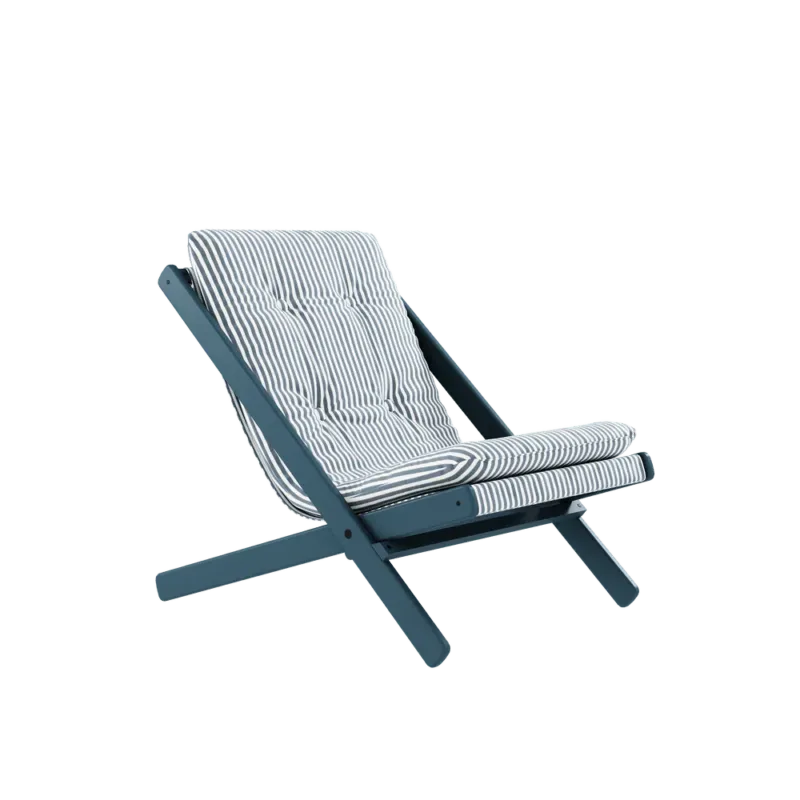 Chaise pliante en hêtre bleu et matelas en coton rayé 65x88x75cm Boogie raw - Karup Design - The Cool Republic