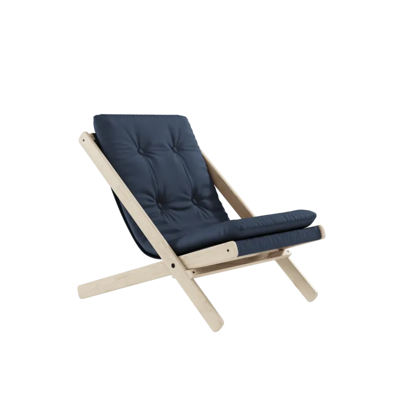 Chaise pliante en hêtre et matelas en coton bleu marine 65x88x75cm Boogie raw - Karup Design - The Cool Republic