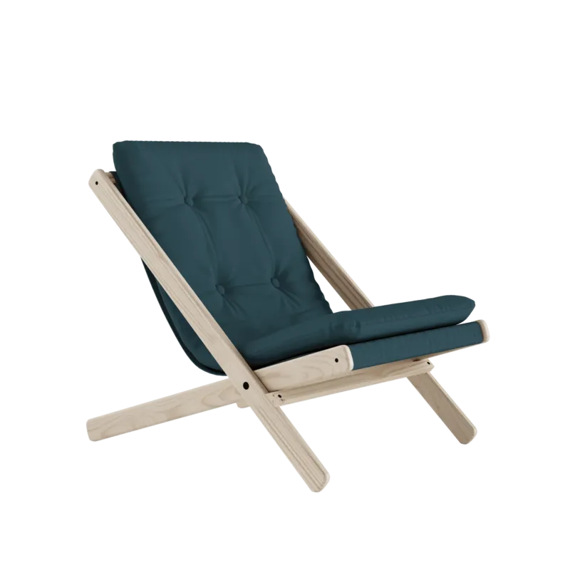 Chaise pliante en hêtre et matelas en coton bleu pétrole 65x88x75cm Boogie raw - Karup Design - The Cool Republic