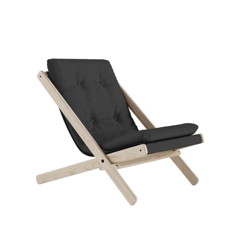 Chaise pliante en hêtre et matelas en coton gris foncé 65x88x75cm Boogie raw - Karup Design - The Cool Republic