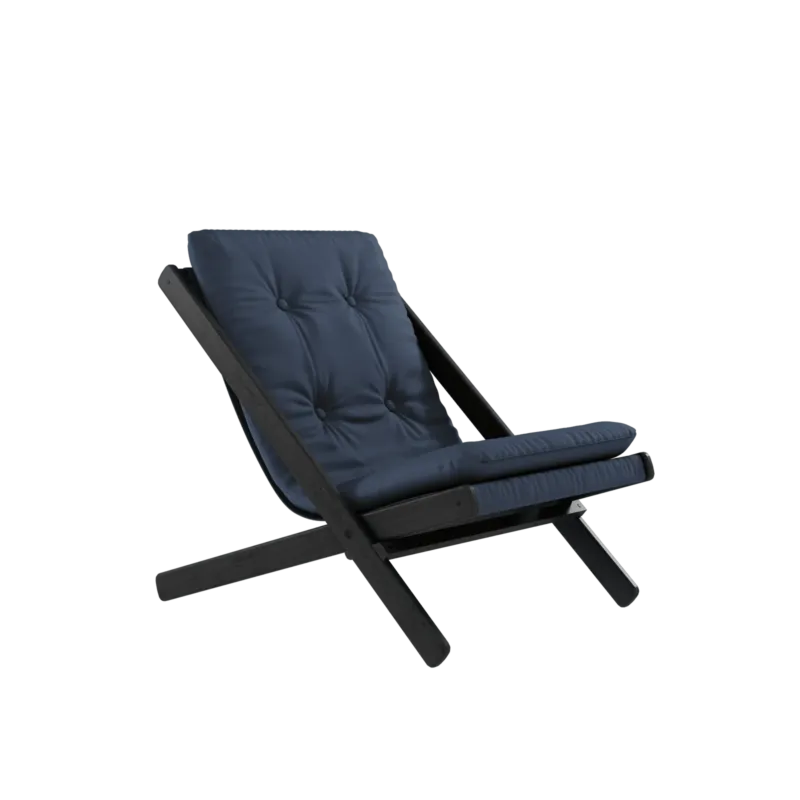 Chaise pliante en hêtre noir et matelas en coton bleu marine 65x88x75cm Boogie raw - Karup Design - The Cool Republic