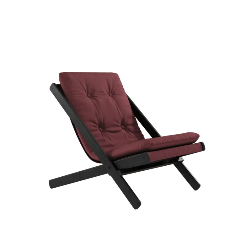Chaise pliante en hêtre noir et matelas en coton bordeaux 65x88x75cm Boogie raw - Karup Design - The Cool Republic